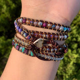 Boho Amethysts 5X Layered Wrap Bracelets Vegan Jewelry