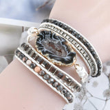 5-Layer Stone Leather Bracelet Mix Stones Wrap Boho Jewelry