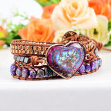 Leather Wrap Bracelet w/ Mix Stone 3 Strands Women Jewelry