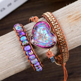 Leather Wrap Bracelet w/ Mix Stone 3 Strands Women Jewelry