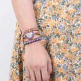 Leather Wrap Bracelet w/ Mix Stone 3 Strands Women Jewelry