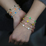 Neon Enamel Heart Charm Thin Cz Tennis Chain Rainbow Bracelet