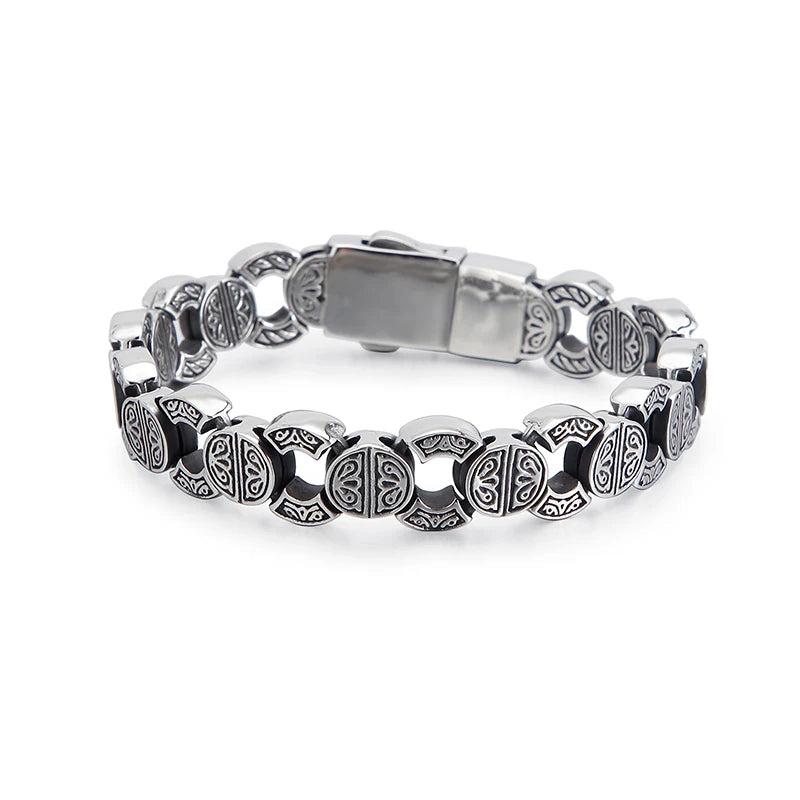 Heavy Round Link Steel Chain Bracelet for Men Vintage Punk Charms Boyfriend Gift