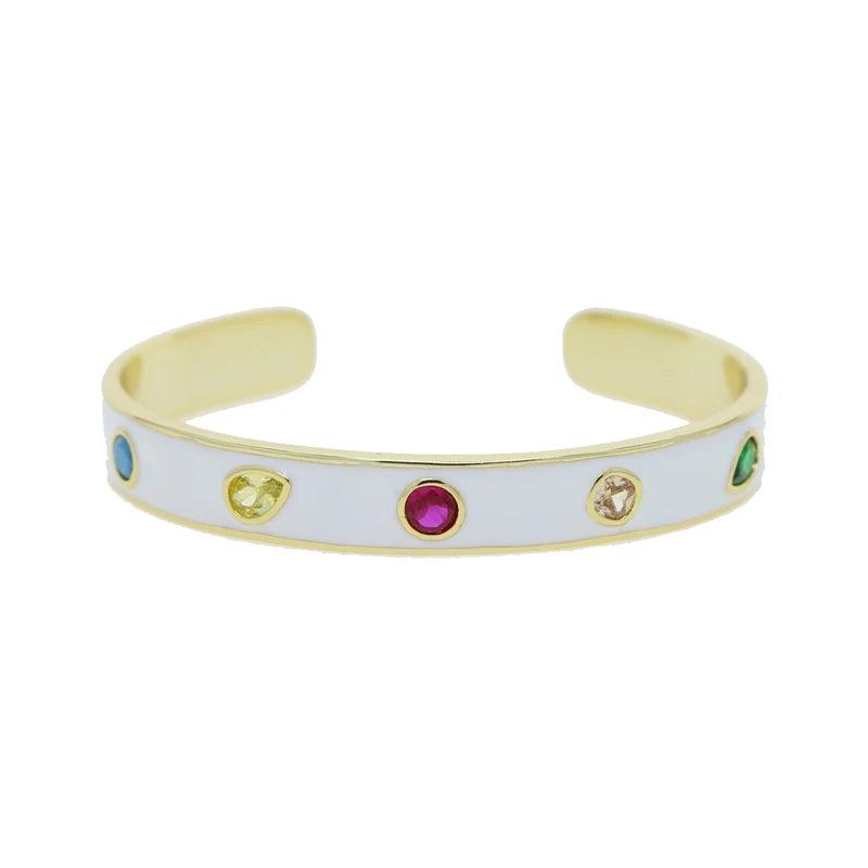Colorful CZ Geometric Enamel Bangle