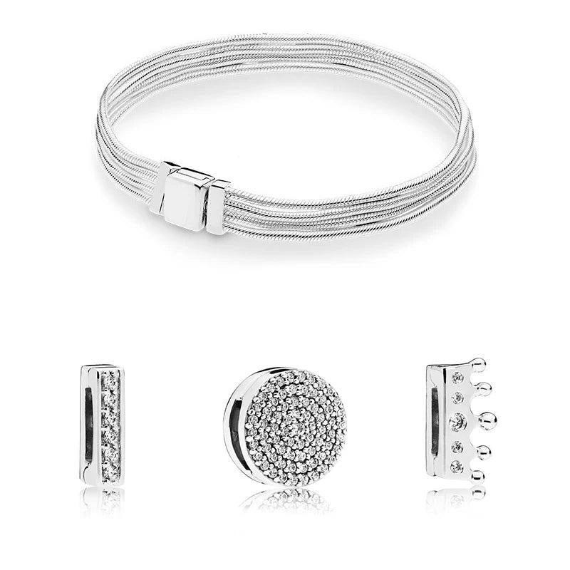925 Silver Crown King Beads Fit Bracelet Gift Set for Women