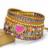 Natural Crystal Cave Stone Gems Bead Boho 5X Wrap Rope Wristband Bracelet