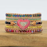 Natural Crystal Cave Stone Gems Bead Boho 5X Wrap Rope Wristband Bracelet