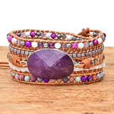 Natural Crystal Cave Stone Gems Bead Boho 5X Wrap Rope Wristband Bracelet