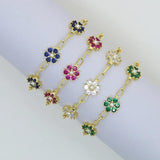 Colorful Spring Jewelry Red Green CZ Pearl Beads Flower Charm Chain Bracelet