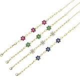Colorful Spring Jewelry Red Green CZ Pearl Beads Flower Charm Chain Bracelet