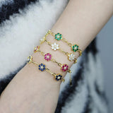 Colorful Spring Jewelry Red Green CZ Pearl Beads Flower Charm Chain Bracelet