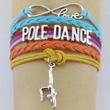 10PC/lot Gymnastics Pole Dance Sports Love Antique Silver Plated Charm Bracelets