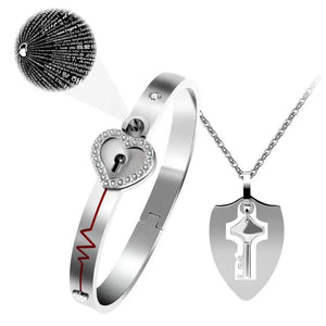 100 Languages I Love You Heartbeat Bracelet & Key Necklace Set