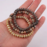 18K Stainless Steel CZ Pave Charm Beads Bracelet Bangle