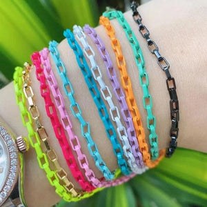 10Pcs Neon Enamel Oval Chain Women's Bracelet