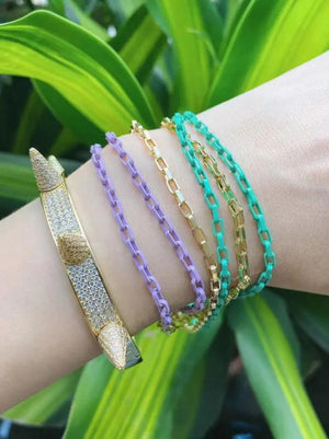 10Pcs Neon Enamel Oval Chain Women's Bracelet