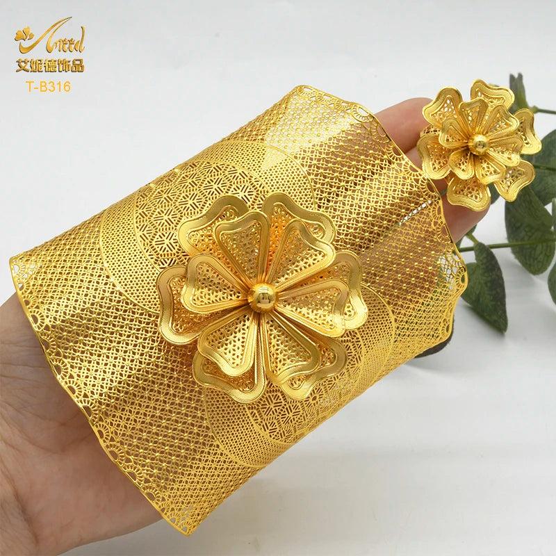 24K Wedding Flower Cuff Bracelet Dubai Jewelry