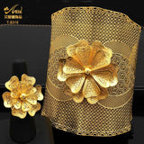 24K Wedding Flower Cuff Bracelet Dubai Jewelry