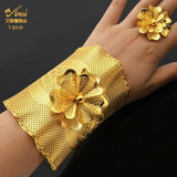 24K Wedding Flower Cuff Bracelet Dubai Jewelry