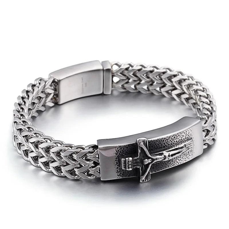 Father Jesus Cross Steel Men's Bracelet