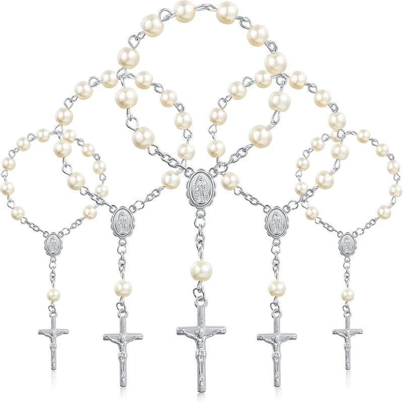 30Pcs Baptism Rosary Beads Finger Rosaries Faux Pearls Christening Favors