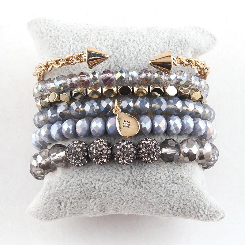 Boho Beaded Bracelet 6pc Yellow Stack Bangle Set Women Bohemian Jewelry