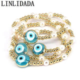5Pcs Lampwork Eye Charms Elastic Bead Bracelet Chain Lucky Jewelry