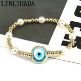 5Pcs Lampwork Eye Charms Elastic Bead Bracelet Chain Lucky Jewelry