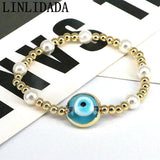 5Pcs Lampwork Eye Charms Elastic Bead Bracelet Chain Lucky Jewelry