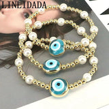5Pcs Lampwork Eye Charms Elastic Bead Bracelet Chain Lucky Jewelry