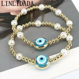 5Pcs Lampwork Eye Charms Elastic Bead Bracelet Chain Lucky Jewelry