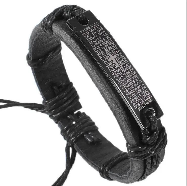 12pcs Stainless Steel Leather Bible Cross Bracelets Bangle Lot