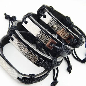 12pcs Stainless Steel Leather Bible Cross Bracelets Bangle Lot