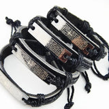 12pcs Stainless Steel Leather Bible Cross Bracelets Bangle Lot