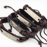 12pcs Stainless Steel Leather Bible Cross Bracelets Bangle Lot