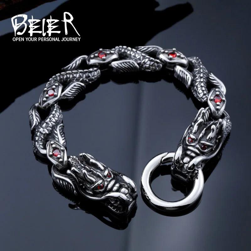 316L Stainless Steel Skull Bracelet Vintage Dragon Style Men's Jewelry