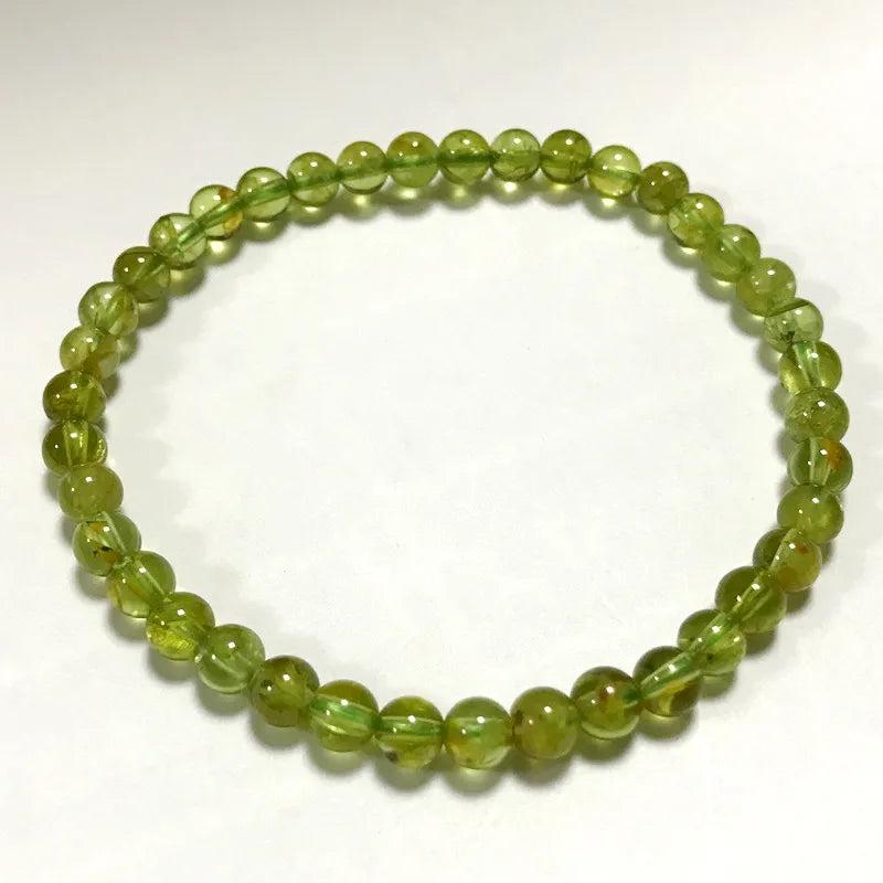 Natural Peridot Olivine Stone 5mm Round Bead Bracelet Elastic