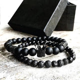 2pcs/set Bead Bracelet Crown Charm Bangle Natural Beads Buddha Bracelet