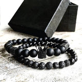2pcs/set Bead Bracelet Crown Charm Bangle Natural Beads Buddha Bracelet