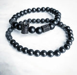 2pcs/set Bead Bracelet Crown Charm Bangle Natural Beads Buddha Bracelet