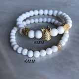 2pcs/set Bead Bracelet Crown Charm Bangle Natural Beads Buddha Bracelet