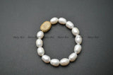 CZ Metal Oval Nugget Charm Freshwater Pearl Bead Bracelet