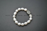 CZ Metal Oval Nugget Charm Freshwater Pearl Bead Bracelet