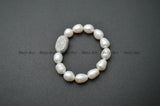 CZ Metal Oval Nugget Charm Freshwater Pearl Bead Bracelet