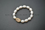 CZ Metal Oval Nugget Charm Freshwater Pearl Bead Bracelet