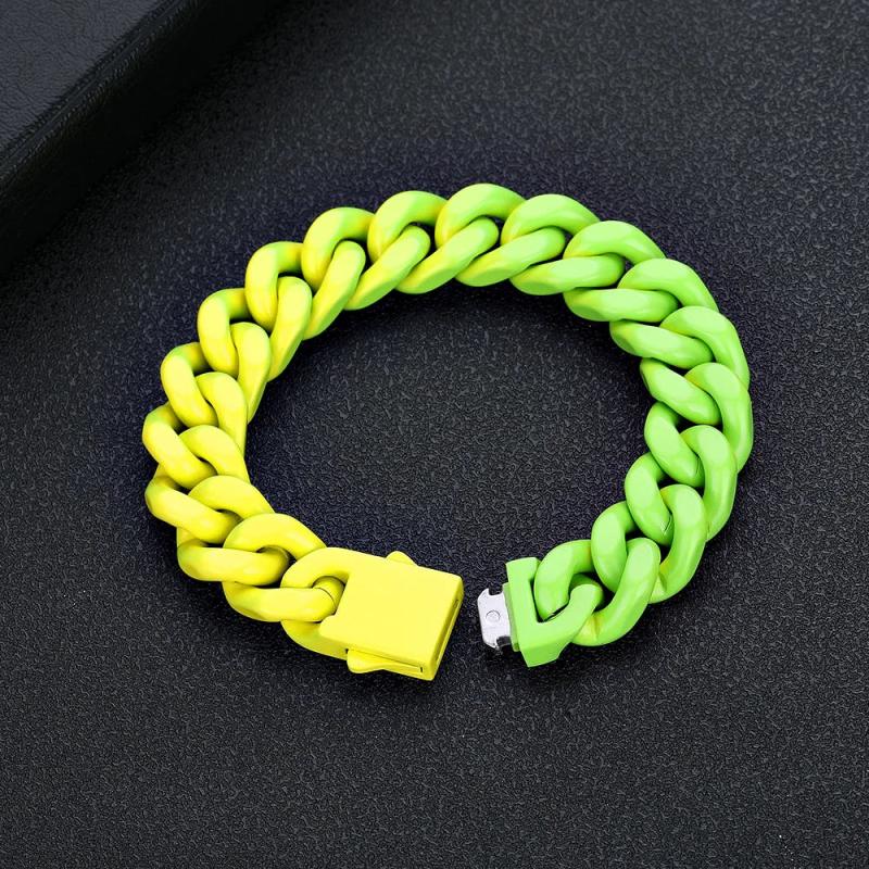 Hip Hop Stainless Steel Colorblock Cuban Bracelet