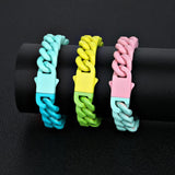 Hip Hop Stainless Steel Colorblock Cuban Bracelet