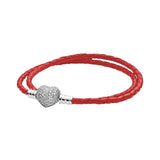 Moments Bracelet Double Woven Leather Sparkling Heart S925 Sterling Silver