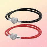 Moments Bracelet Double Woven Leather Sparkling Heart S925 Sterling Silver