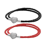 Moments Bracelet Double Woven Leather Sparkling Heart S925 Sterling Silver